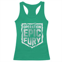 Operation Epic Fury Bold Tactical Shield Graphic Racerback Tank Top Strong Patriotic Statement Freedom Supporters