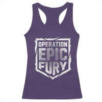 Operation Epic Fury Bold Tactical Shield Graphic Racerback Tank Top Strong Patriotic Statement Freedom Supporters