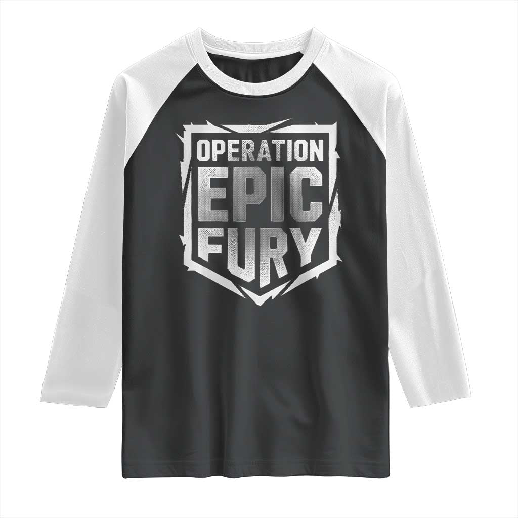 Operation Epic Fury Bold Tactical Shield Graphic Raglan Shirt Strong Patriotic Statement Freedom Supporters