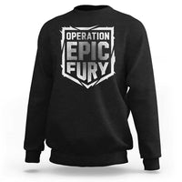 Operation Epic Fury Bold Tactical Shield Graphic Sweatshirt Strong Patriotic Statement Freedom Supporters