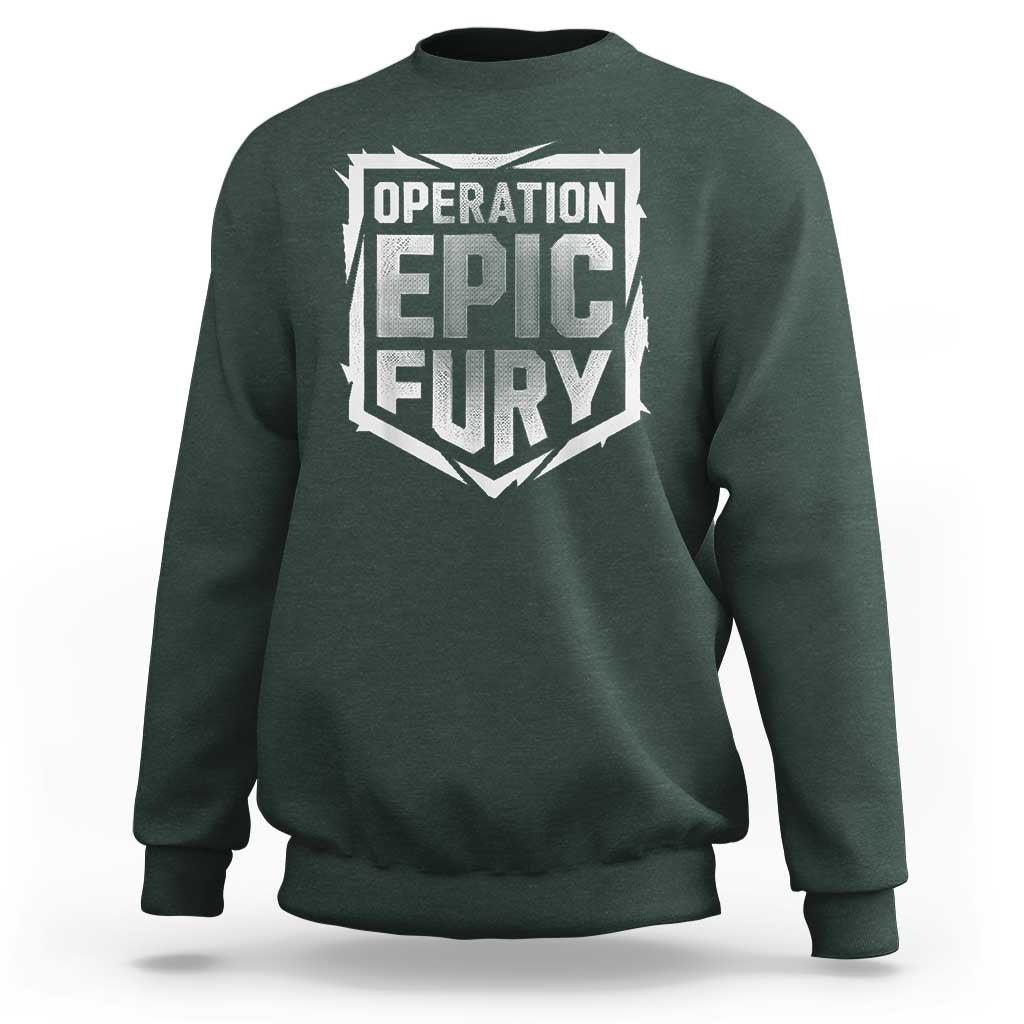 Operation Epic Fury Bold Tactical Shield Graphic Sweatshirt Strong Patriotic Statement Freedom Supporters