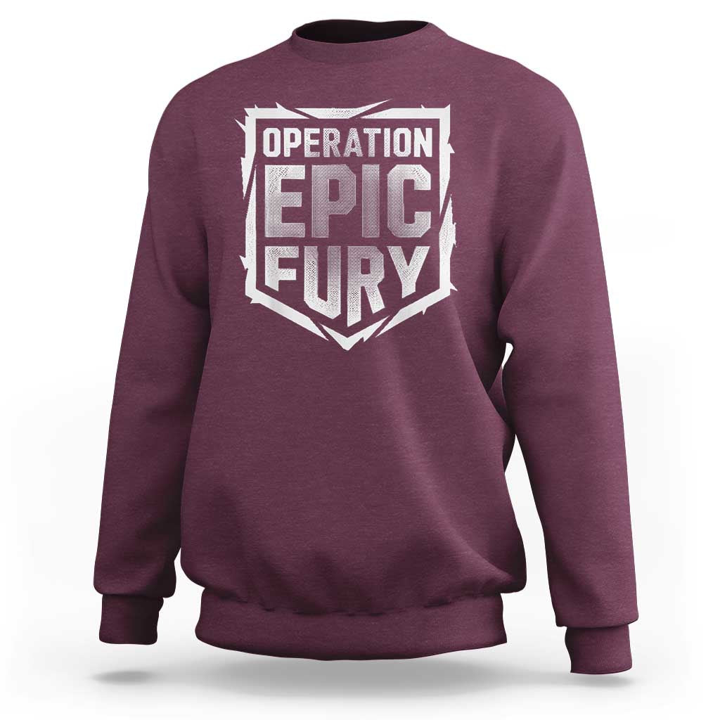 Operation Epic Fury Bold Tactical Shield Graphic Sweatshirt Strong Patriotic Statement Freedom Supporters