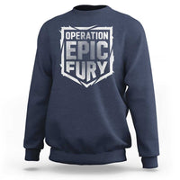 Operation Epic Fury Bold Tactical Shield Graphic Sweatshirt Strong Patriotic Statement Freedom Supporters