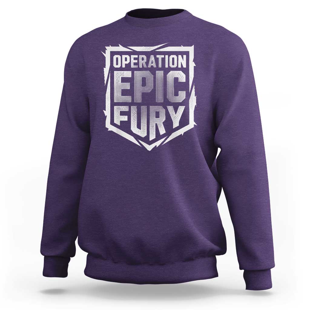 Operation Epic Fury Bold Tactical Shield Graphic Sweatshirt Strong Patriotic Statement Freedom Supporters