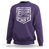 Operation Epic Fury Bold Tactical Shield Graphic Sweatshirt Strong Patriotic Statement Freedom Supporters