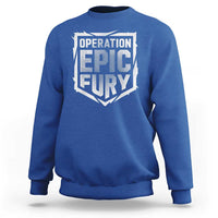 Operation Epic Fury Bold Tactical Shield Graphic Sweatshirt Strong Patriotic Statement Freedom Supporters