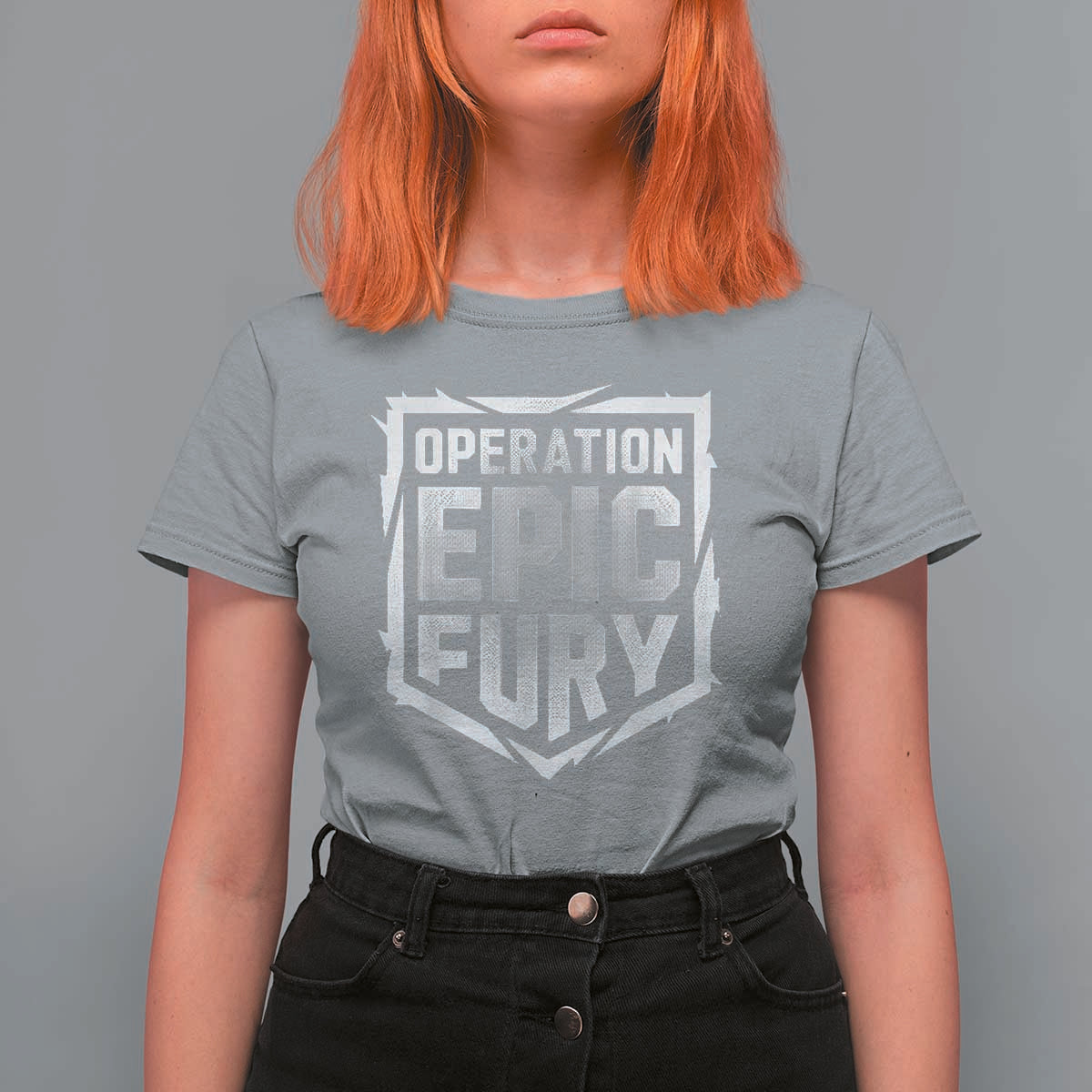 Operation Epic Fury Bold Tactical Shield Graphic T Shirt For Women Strong Patriotic Statement Freedom Supporters