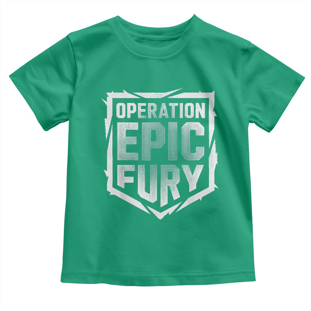 Operation Epic Fury Bold Tactical Shield Graphic Toddler T Shirt Strong Patriotic Statement Freedom Supporters