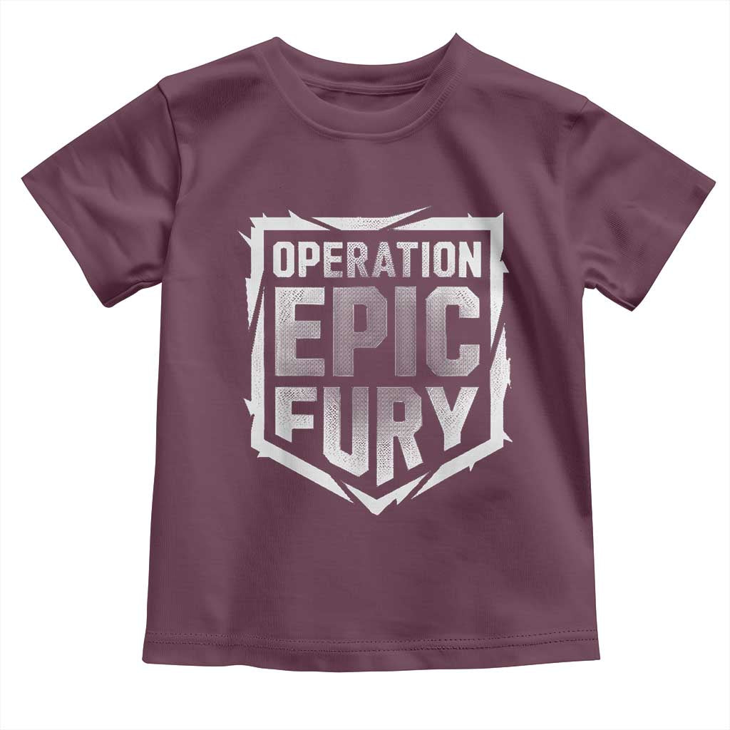 Operation Epic Fury Bold Tactical Shield Graphic Toddler T Shirt Strong Patriotic Statement Freedom Supporters