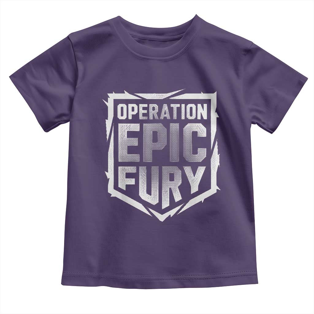 Operation Epic Fury Bold Tactical Shield Graphic Toddler T Shirt Strong Patriotic Statement Freedom Supporters