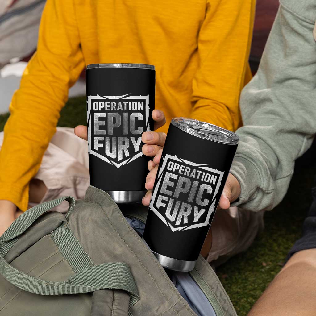 Operation Epic Fury Bold Tactical Shield Graphic Tumbler Cup Strong Patriotic Statement Freedom Supporters