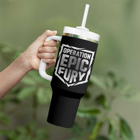 Operation Epic Fury Bold Tactical Shield Graphic Tumbler With Handle Strong Patriotic Statement Freedom Supporters