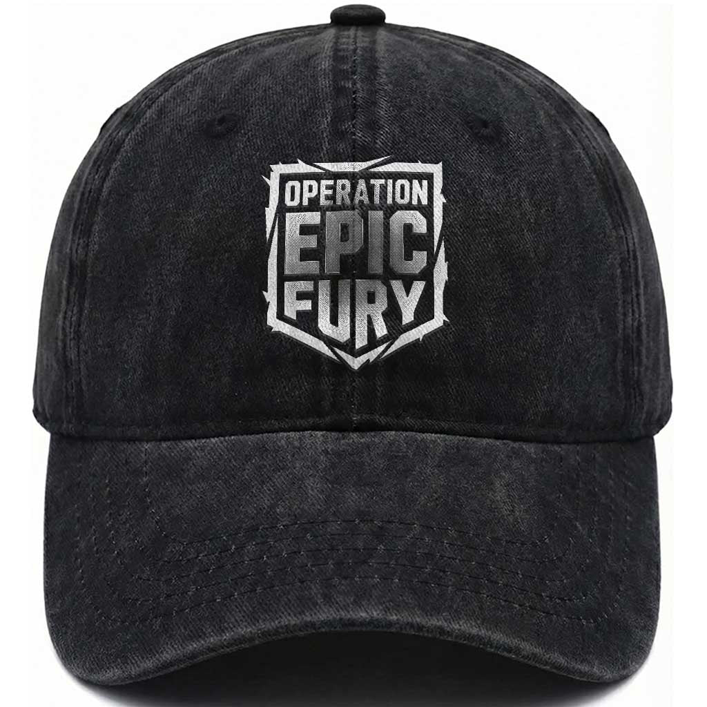 Operation Epic Fury Bold Tactical Shield Graphic Washed Cotton Baseball Cap Strong Patriotic Statement Freedom Supporters
