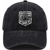 Operation Epic Fury Bold Tactical Shield Graphic Washed Cotton Baseball Cap Strong Patriotic Statement Freedom Supporters