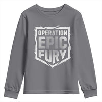 Operation Epic Fury Bold Tactical Shield Graphic Youth Sweatshirt Strong Patriotic Statement Freedom Supporters