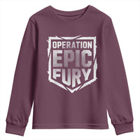 Operation Epic Fury Bold Tactical Shield Graphic Youth Sweatshirt Strong Patriotic Statement Freedom Supporters