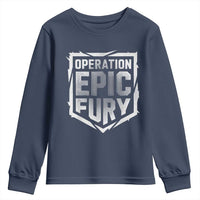 Operation Epic Fury Bold Tactical Shield Graphic Youth Sweatshirt Strong Patriotic Statement Freedom Supporters
