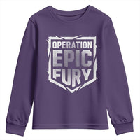 Operation Epic Fury Bold Tactical Shield Graphic Youth Sweatshirt Strong Patriotic Statement Freedom Supporters
