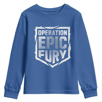 Operation Epic Fury Bold Tactical Shield Graphic Youth Sweatshirt Strong Patriotic Statement Freedom Supporters