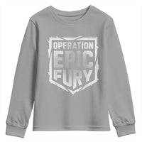Operation Epic Fury Bold Tactical Shield Graphic Youth Sweatshirt Strong Patriotic Statement Freedom Supporters