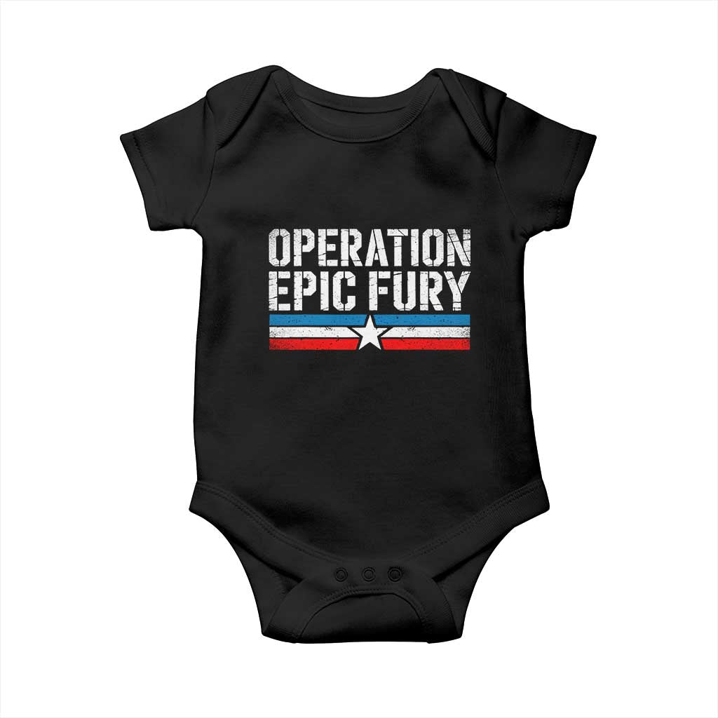 Operation Epic Fury Retro Patriotic Stripe Baby Onesie Vintage American Strength Freedom Supporters