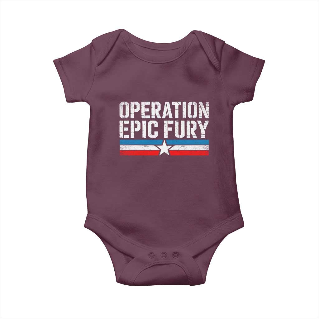 Operation Epic Fury Retro Patriotic Stripe Baby Onesie Vintage American Strength Freedom Supporters
