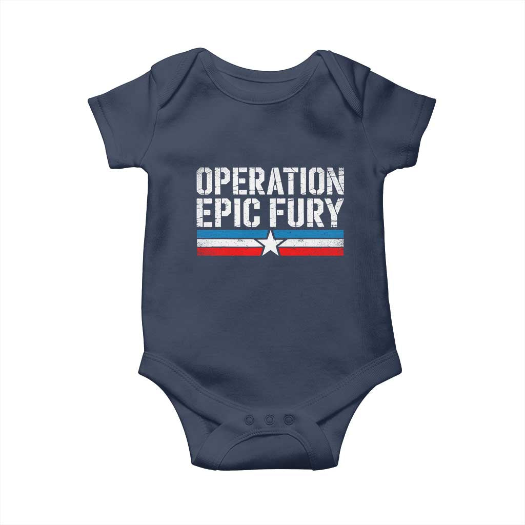 Operation Epic Fury Retro Patriotic Stripe Baby Onesie Vintage American Strength Freedom Supporters