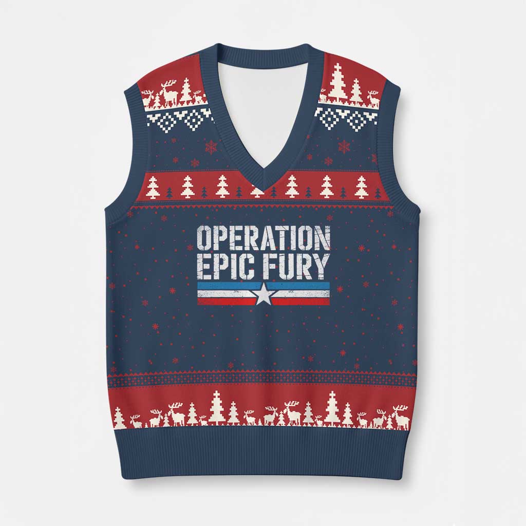 Operation Epic Fury Retro Patriotic Stripe V-Neck Knit Sweater Vest Vintage American Strength Freedom Supporters