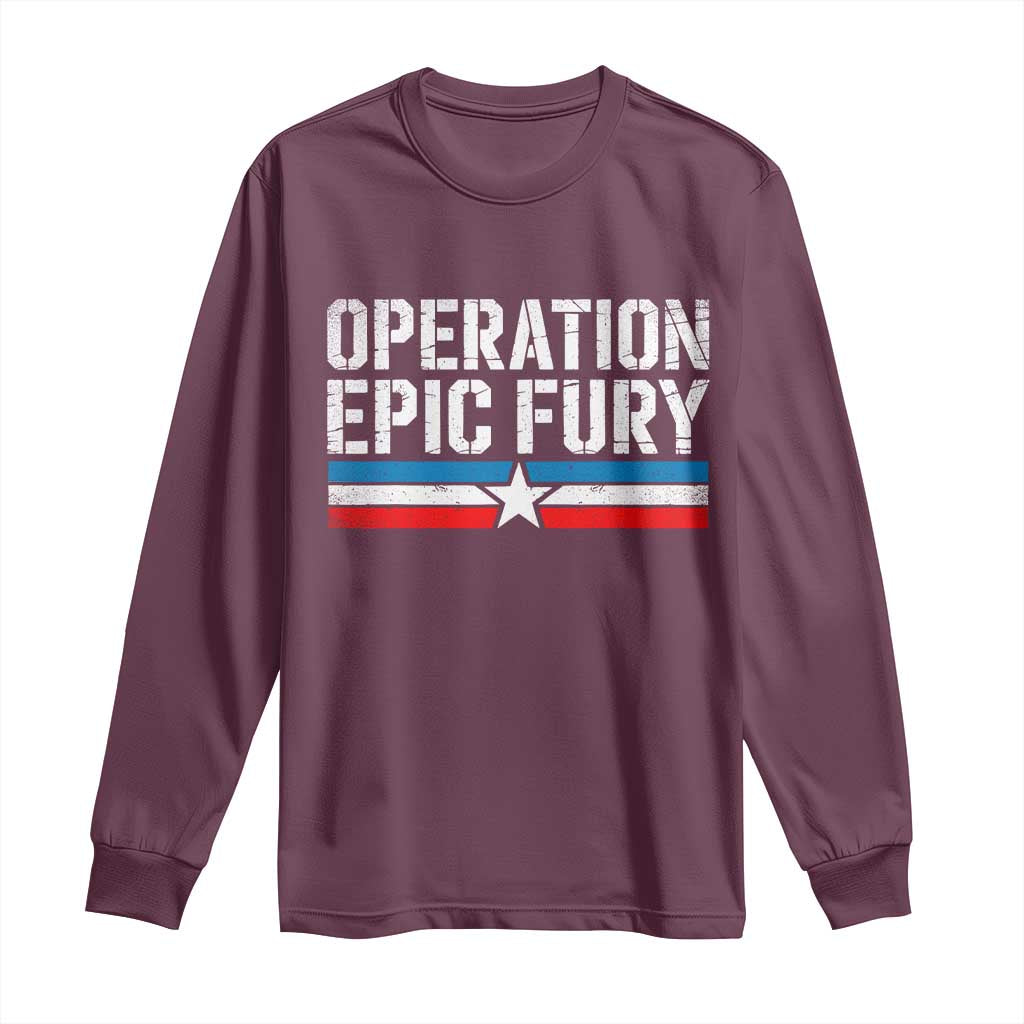 Operation Epic Fury Retro Patriotic Stripe Long Sleeve Shirt Vintage American Strength Freedom Supporters