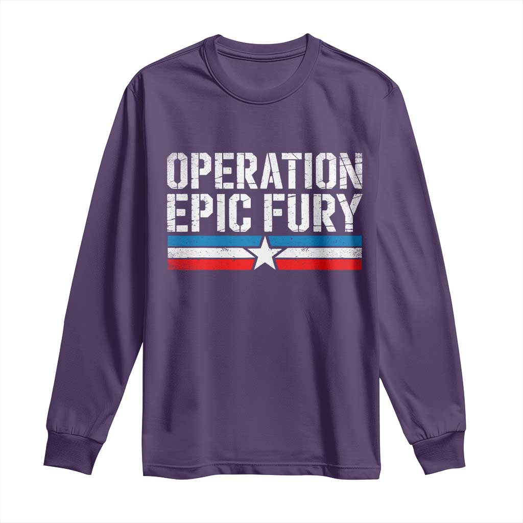 Operation Epic Fury Retro Patriotic Stripe Long Sleeve Shirt Vintage American Strength Freedom Supporters