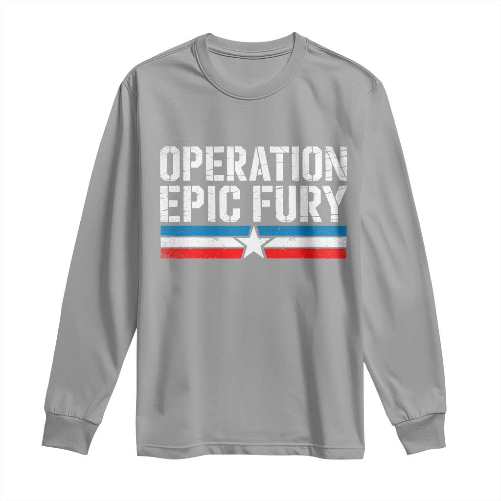 Operation Epic Fury Retro Patriotic Stripe Long Sleeve Shirt Vintage American Strength Freedom Supporters