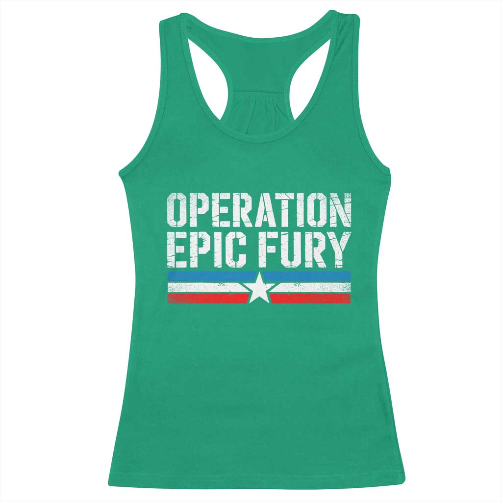 Operation Epic Fury Retro Patriotic Stripe Racerback Tank Top Vintage American Strength Freedom Supporters
