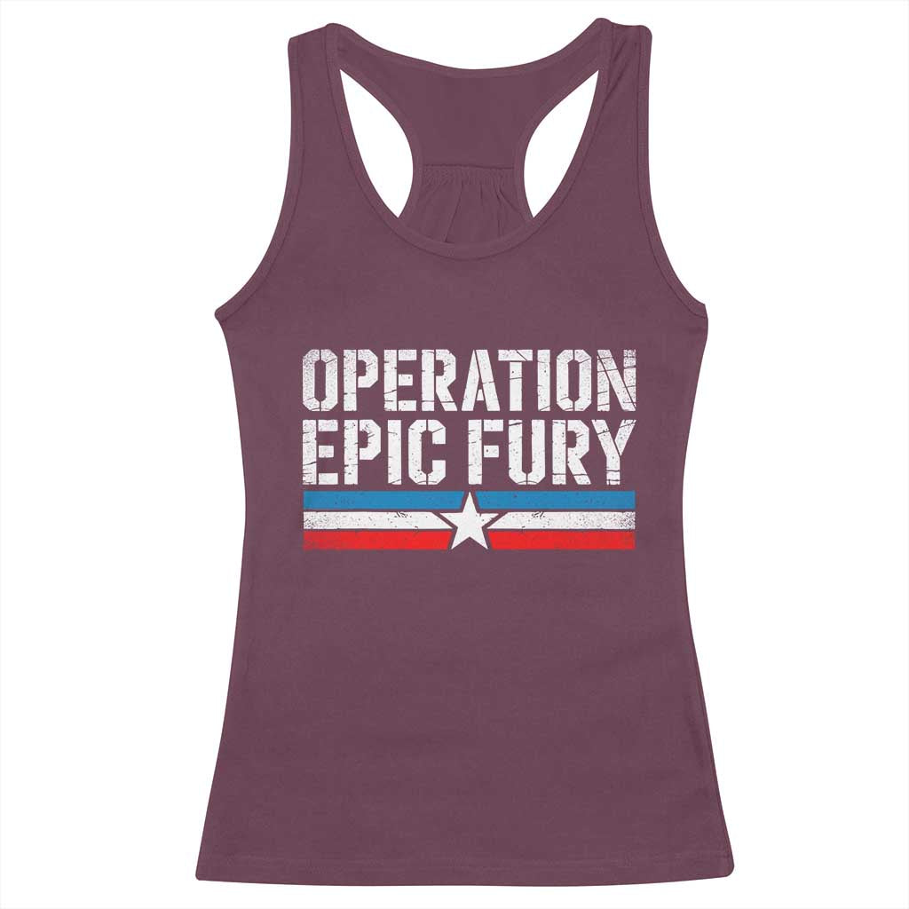 Operation Epic Fury Retro Patriotic Stripe Racerback Tank Top Vintage American Strength Freedom Supporters