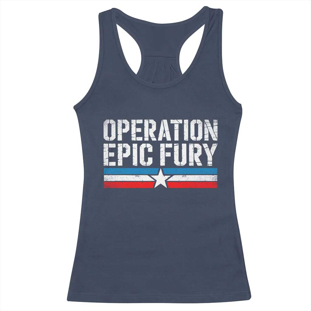 Operation Epic Fury Retro Patriotic Stripe Racerback Tank Top Vintage American Strength Freedom Supporters