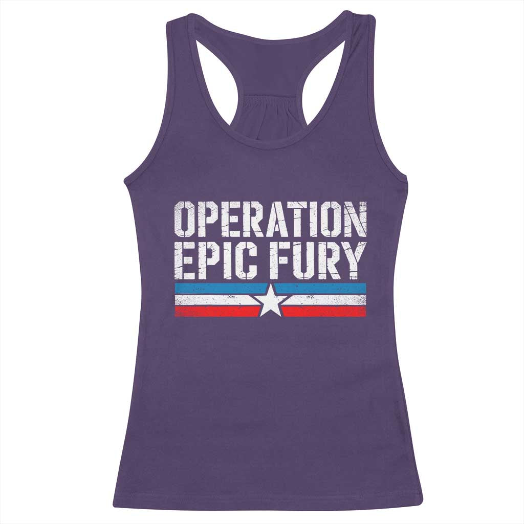 Operation Epic Fury Retro Patriotic Stripe Racerback Tank Top Vintage American Strength Freedom Supporters