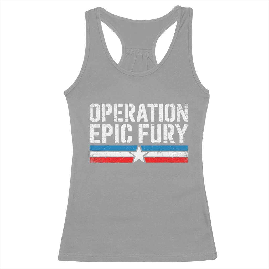 Operation Epic Fury Retro Patriotic Stripe Racerback Tank Top Vintage American Strength Freedom Supporters