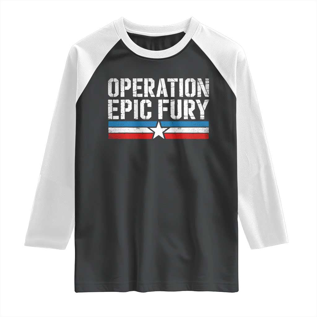 Operation Epic Fury Retro Patriotic Stripe Raglan Shirt Vintage American Strength Freedom Supporters