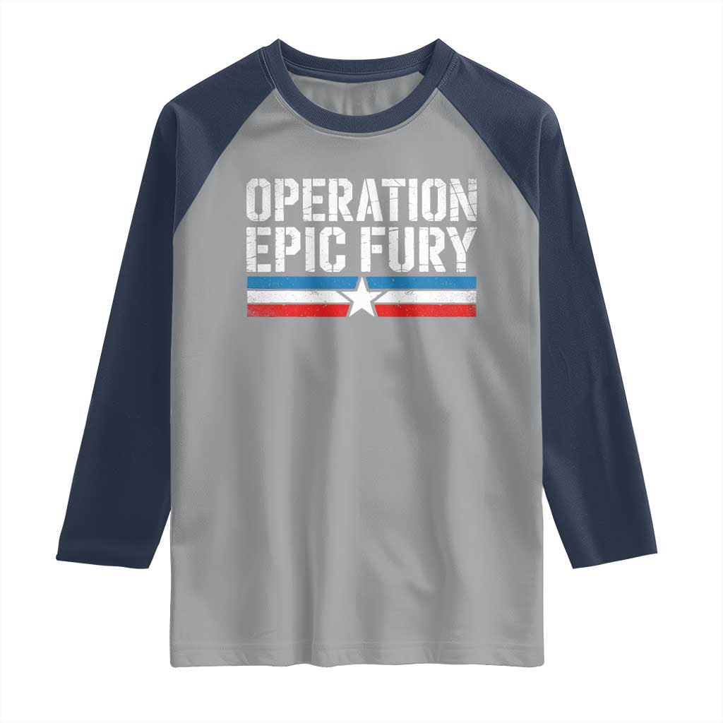 Operation Epic Fury Retro Patriotic Stripe Raglan Shirt Vintage American Strength Freedom Supporters
