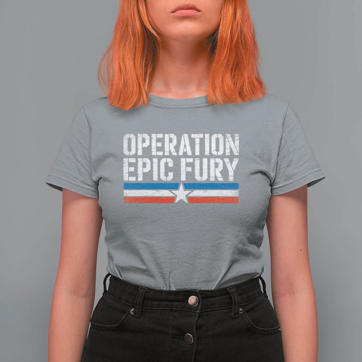 Operation Epic Fury Retro Patriotic Stripe T Shirt For Women Vintage American Strength Freedom Supporters
