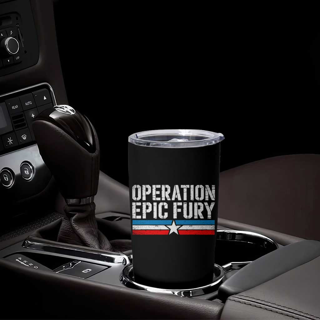 Operation Epic Fury Retro Patriotic Stripe Tumbler Cup Vintage American Strength Freedom Supporters