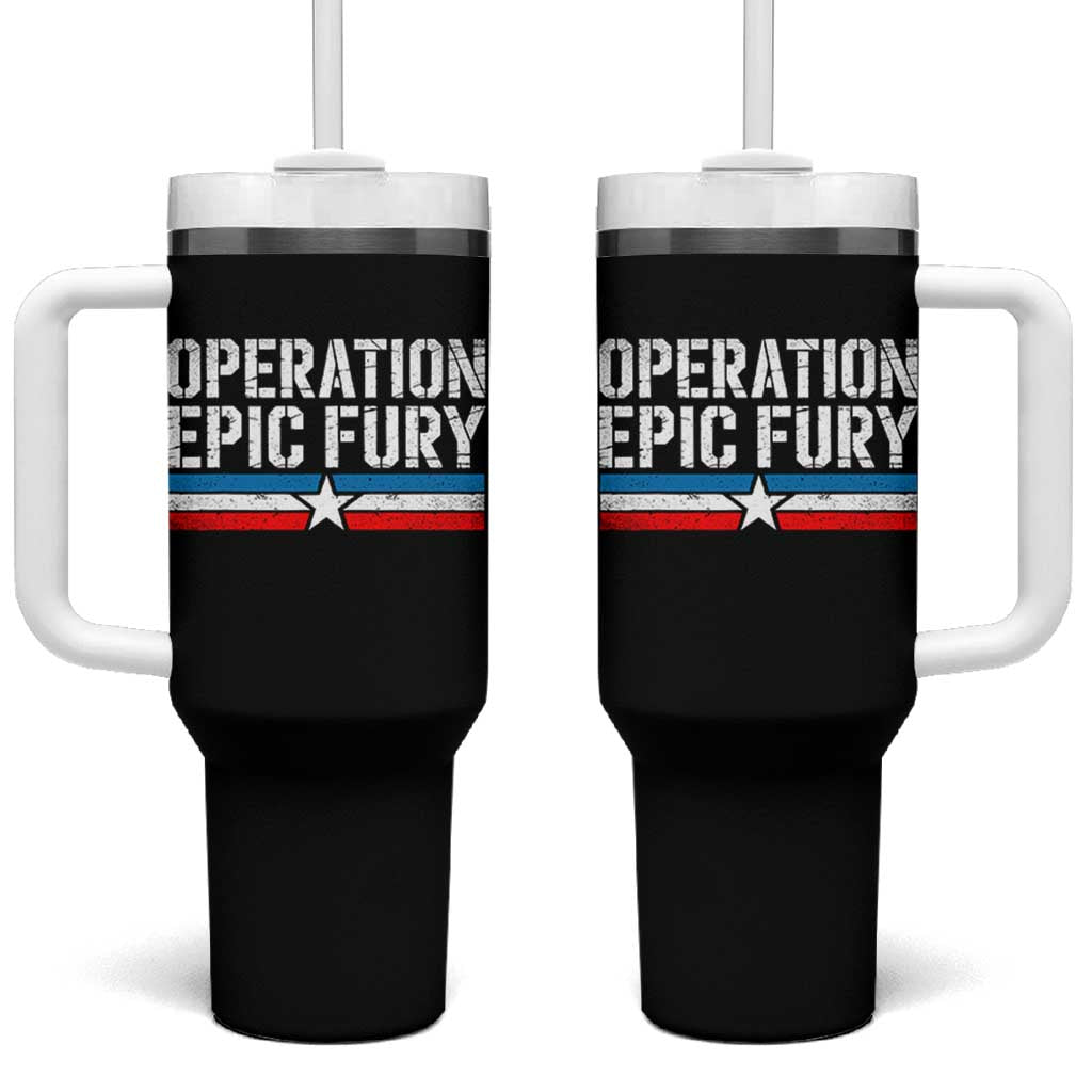 Operation Epic Fury Retro Patriotic Stripe Tumbler With Handle Vintage American Strength Freedom Supporters