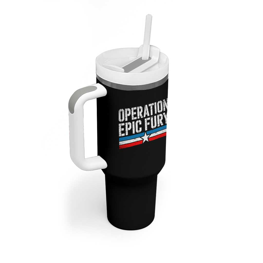 Operation Epic Fury Retro Patriotic Stripe Tumbler With Handle Vintage American Strength Freedom Supporters