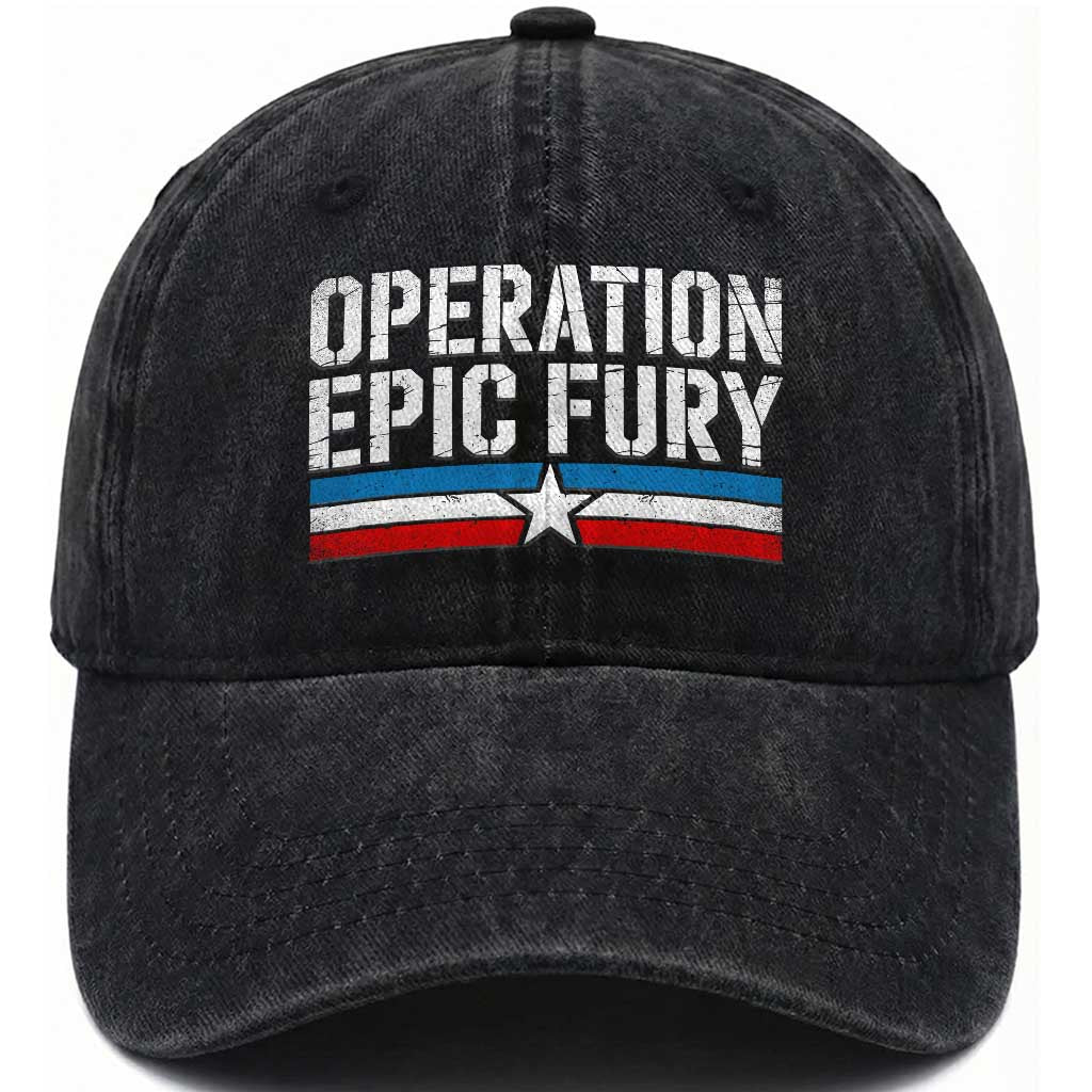 Operation Epic Fury Retro Patriotic Stripe Washed Cotton Baseball Cap Vintage American Strength Freedom Supporters