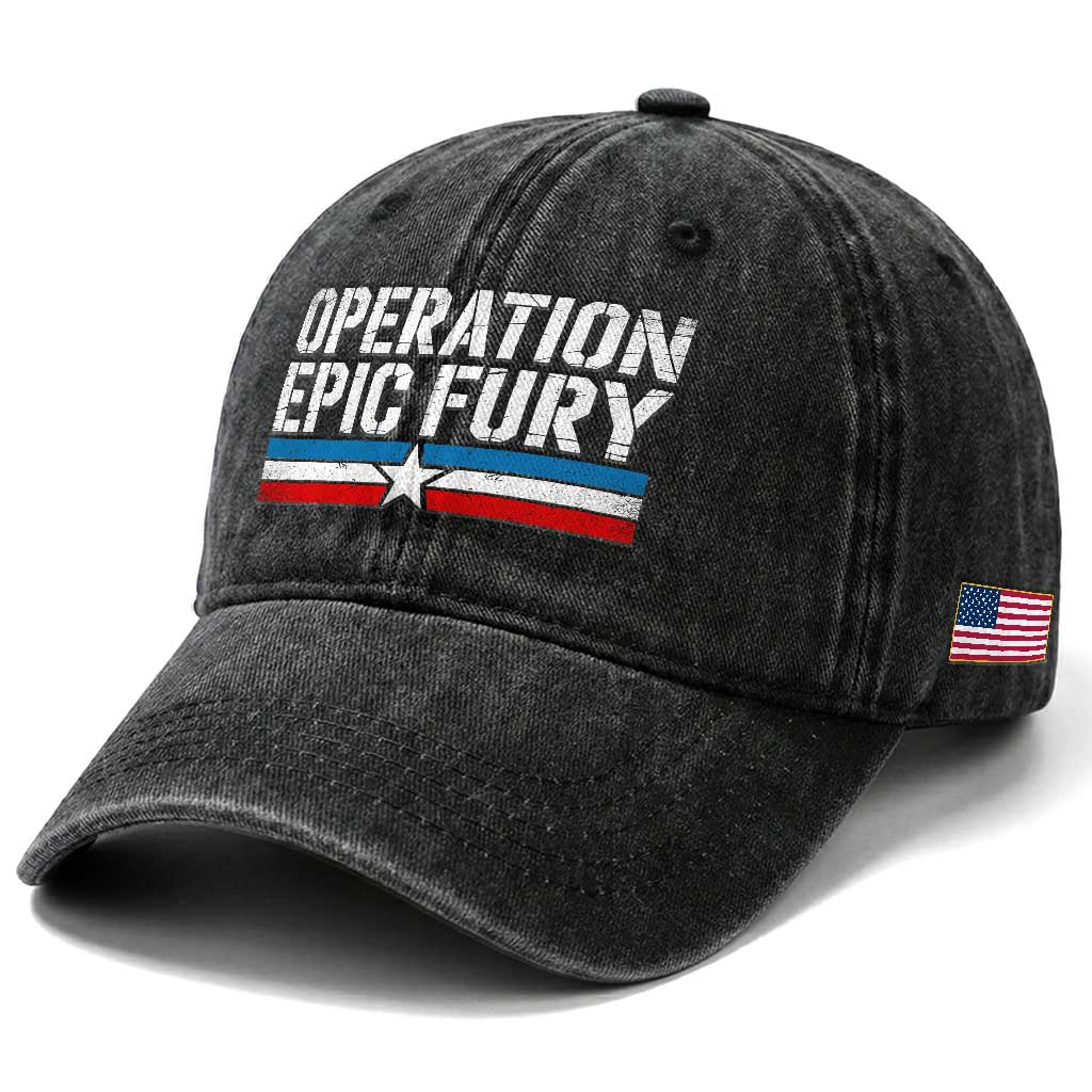 Operation Epic Fury Retro Patriotic Stripe Washed Cotton Baseball Cap Vintage American Strength Freedom Supporters