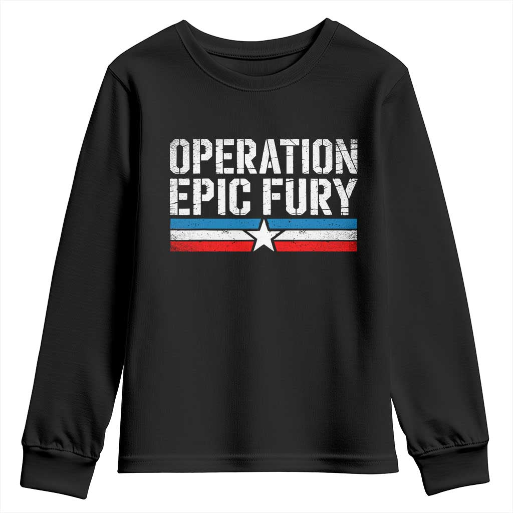 Operation Epic Fury Retro Patriotic Stripe Youth Sweatshirt Vintage American Strength Freedom Supporters