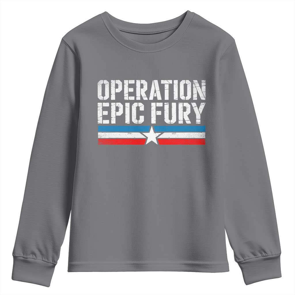 Operation Epic Fury Retro Patriotic Stripe Youth Sweatshirt Vintage American Strength Freedom Supporters