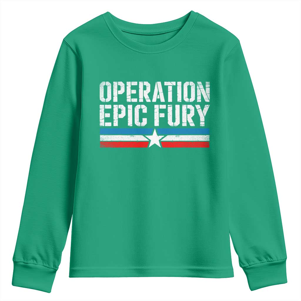 Operation Epic Fury Retro Patriotic Stripe Youth Sweatshirt Vintage American Strength Freedom Supporters