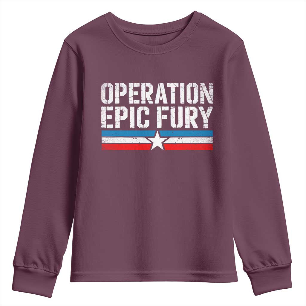 Operation Epic Fury Retro Patriotic Stripe Youth Sweatshirt Vintage American Strength Freedom Supporters