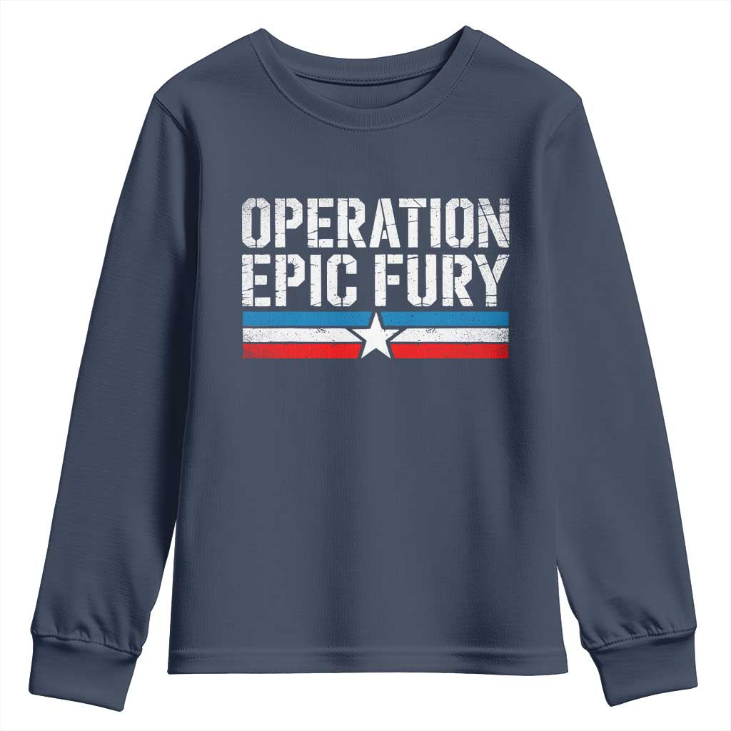 Operation Epic Fury Retro Patriotic Stripe Youth Sweatshirt Vintage American Strength Freedom Supporters