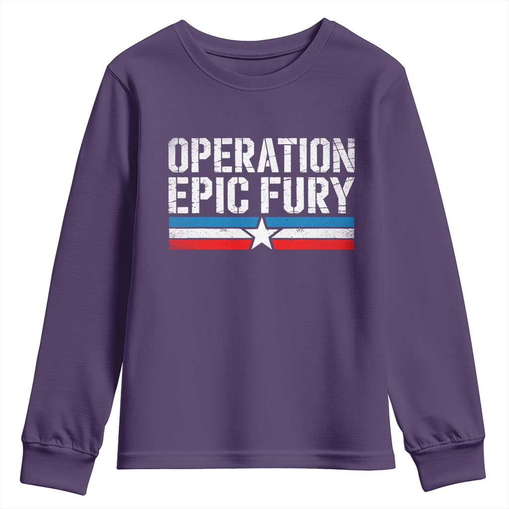 Operation Epic Fury Retro Patriotic Stripe Youth Sweatshirt Vintage American Strength Freedom Supporters